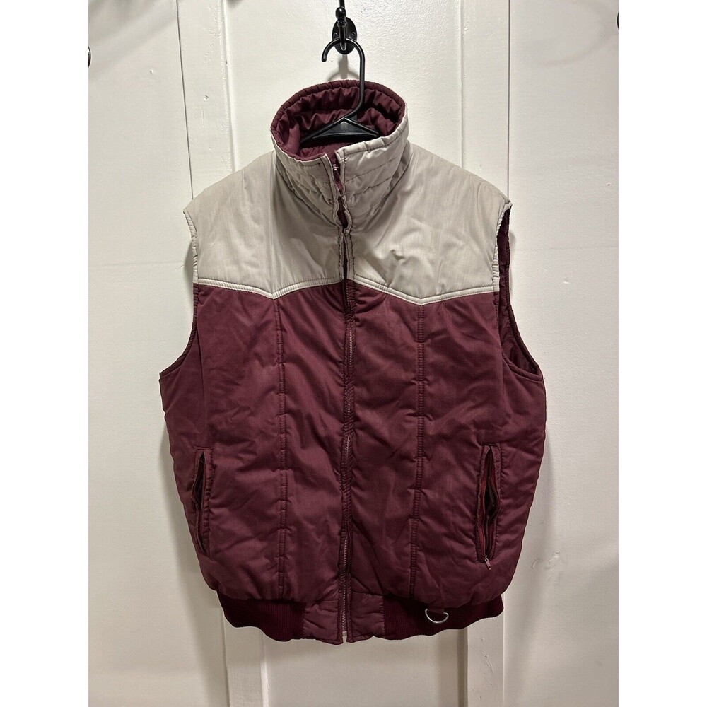 Vintage Hughes & Hatcher Puffer Vest 70s 80s Maroon And Tan Full Zip L/XL
